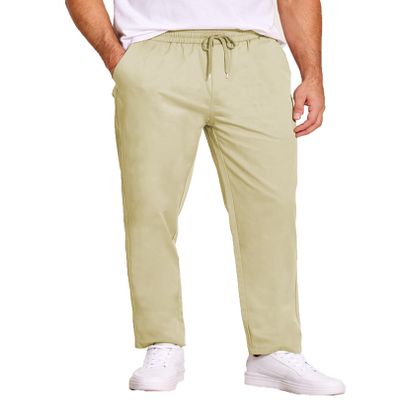 COOFANDY Men's Casual Cotton Pants Regular Fit Elastic Waist Drawstring Twill Pants Straight Leg Chino Pants Light Khaki