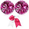 Hanaive 12 Inch Cheerleading Pom Poms and Large Cheerleader Hair Bow Large Metallic Cheer Cheerleader Pom Poms for Sports Team Spirit Cheering(Rose Red and Silver Mixed,Glitter) view 1