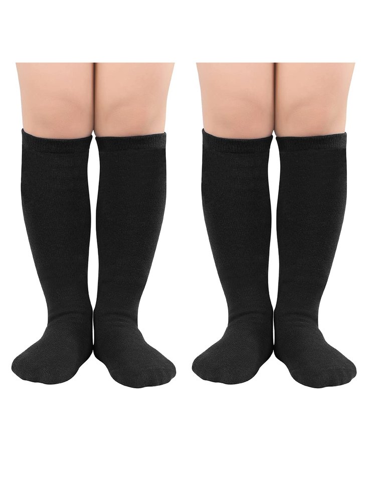 Century Star Toddler Soccer Socks for Girls Boys Baseball Socks Youth Softball Sock Kids Breathable Athletic Socks for Sports 2 Pair Solid Black 9-12 Years