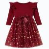 Beganly Little Girls Christmas Red Dress Toddler Long Sleeves Green Sparkle Stars Tulle Tutu Party Dresses Xmas Outfits Ruffle Red 110 view 1