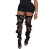 BLULILY Womens Aesthetic Sheer Flower Lace Thigh High Stockings Sweet Twill Ruffle Trim Patchwork Loose Over Knee Long Socks view 1