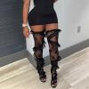 BLULILY Womens Aesthetic Sheer Flower Lace Thigh High Stockings Sweet Twill Ruffle Trim Patchwork Loose Over Knee Long Socks view 2