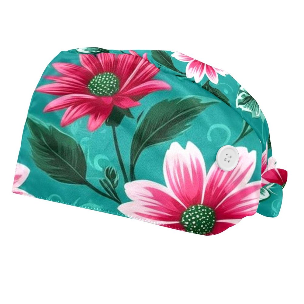 2 Pieces Scrub caps Women Scrub Cap Men Scrub Caps Men for Hospital Plant Flowers Multicoloured