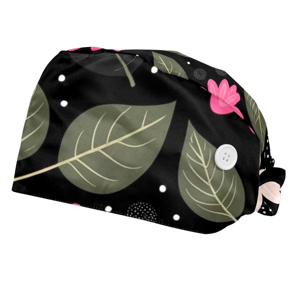 2 Pieces Scrub caps Women Chef Cap Surgical Caps for The Surgeon Flowers Pattern Multicoloured
