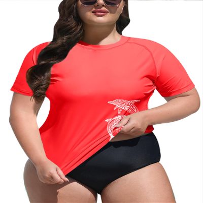 BesserBay Womens Short Sleeve Crew Neck Upf50+ Rashguard Shirt Lightweight Swimwear Shirt Swimsuit Shirt Swim Top Coral 3X-Large