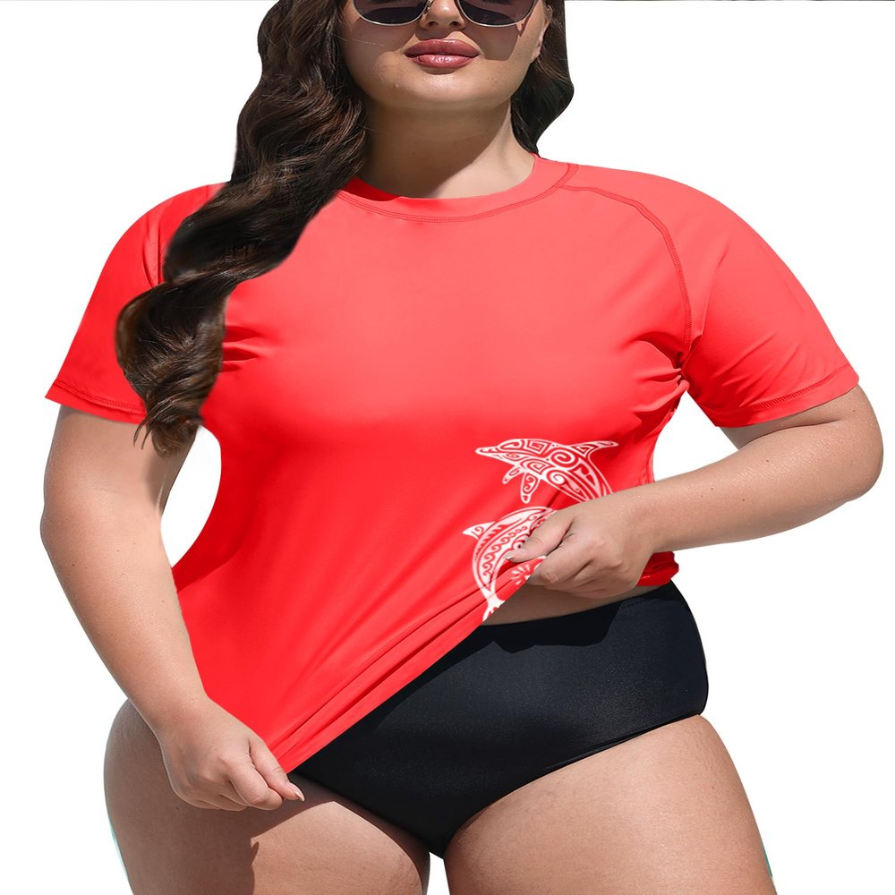 BesserBay Womens Short Sleeve Crew Neck Upf50+ Rashguard Shirt Lightweight Swimwear Shirt Swimsuit Shirt Swim Top Coral 3X-Large