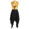 AFAVOM Women's Lyrical Dance Dress Modern Contemporary Metallic Irregular High-Low Leotard Dress Sleeveless Ruffle Chiffon Flowy Skirt Color Block Adult Asymmetrical Dancewear Costume Black S view 1