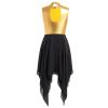 AFAVOM Women's Lyrical Dance Dress Modern Contemporary Metallic Irregular High-Low Leotard Dress Sleeveless Ruffle Chiffon Flowy Skirt Color Block Adult Asymmetrical Dancewear Costume Black S view 3