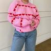 ONLYWOOD Womens Heart Pattern Casual Fall Winter Trendy Pullover Lightweight Crewneck Jacquard Soft Knit Sweaters Top Clothes(Pink,Medium) view 2