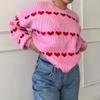 ONLYWOOD Womens Heart Pattern Casual Fall Winter Trendy Pullover Lightweight Crewneck Jacquard Soft Knit Sweaters Top Clothes(Pink,Medium) view 3