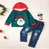 Christmas Baby Boy Clothes Toddler Christmas Outfit Fashion Green Santa Hoodies Sweatshirt Cute Ripped Jeans Clothing Set 18-24 Month Boy Clothes view 2