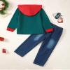 Christmas Baby Boy Clothes Toddler Christmas Outfit Fashion Green Santa Hoodies Sweatshirt Cute Ripped Jeans Clothing Set 18-24 Month Boy Clothes view 3