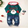 Christmas Baby Boy Clothes Toddler Christmas Outfit Fashion Green Santa Hoodies Sweatshirt Cute Ripped Jeans Clothing Set 18-24 Month Boy Clothes view 4