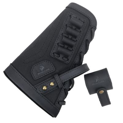 WAYNE'S DOG No Drill Gun Cheek Rest Buttstock with Leather Barrel Mount Loops for 12GA .357 30-30 45-70MAG (.308 .30-06 .45-70 .44MAG, Black with Barrel Mount)