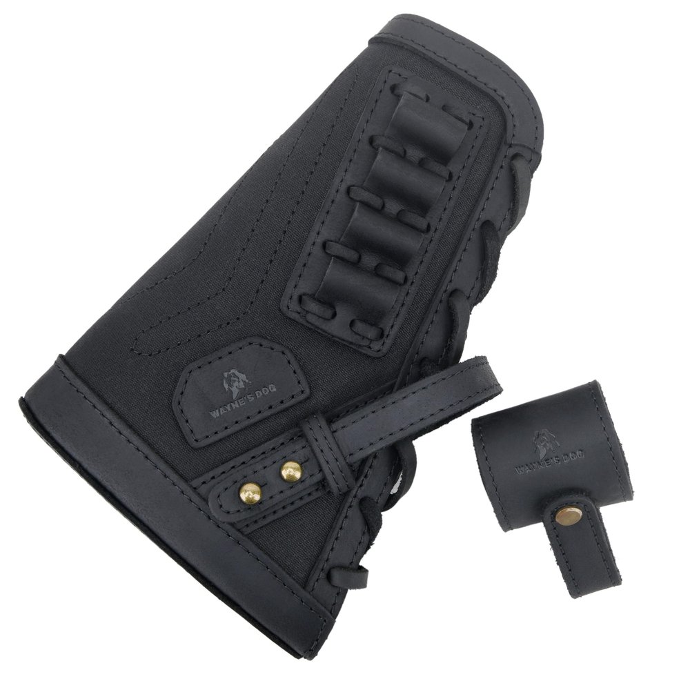 WAYNE'S DOG No Drill Gun Cheek Rest Buttstock with Leather Barrel Mount Loops for 12GA .357 30-30 45-70MAG (.308 .30-06 .45-70 .44MAG, Black with Barrel Mount)
