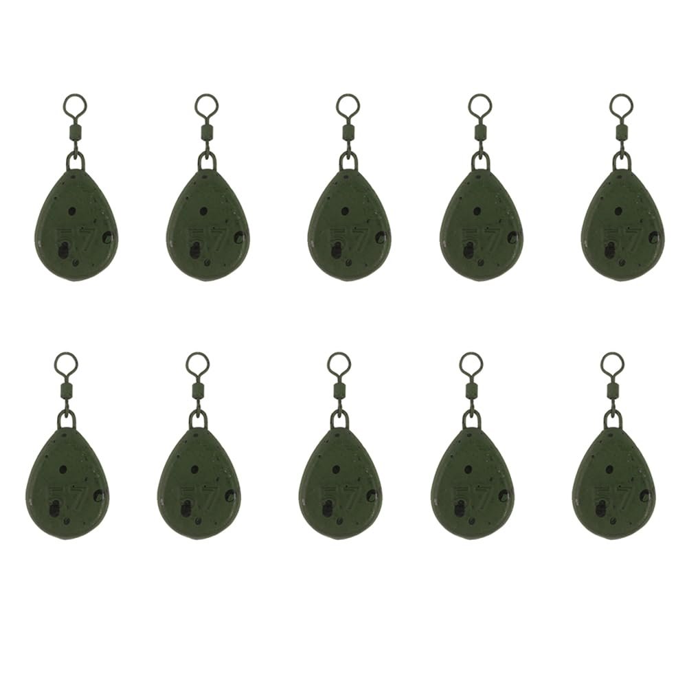 10PCS Flat Pear Sinker Weights Fishing Weights Fishing Sinkers Lead Weight for Saltwater Freshwater (Green 57g/2.01oz)