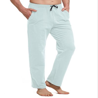 baleaf Men's Work Pants Loose Cotton Sweatpants with Pockets Open Bottom Pajama Yoga Pants Lightweight Wide Leg Sweat Pants Light Blue 3XL