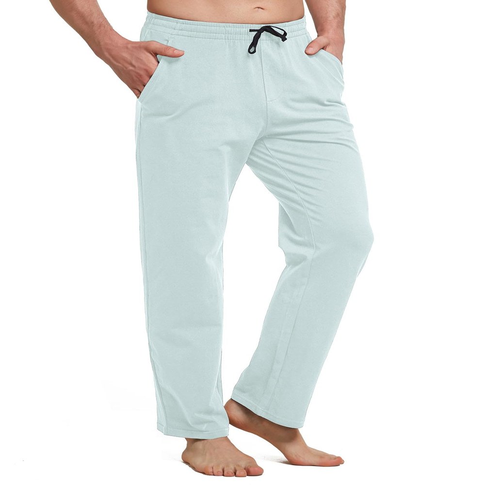 baleaf Men's Work Pants Loose Cotton Sweatpants with Pockets Open Bottom Pajama Yoga Pants Lightweight Wide Leg Sweat Pants Light Blue 3XL