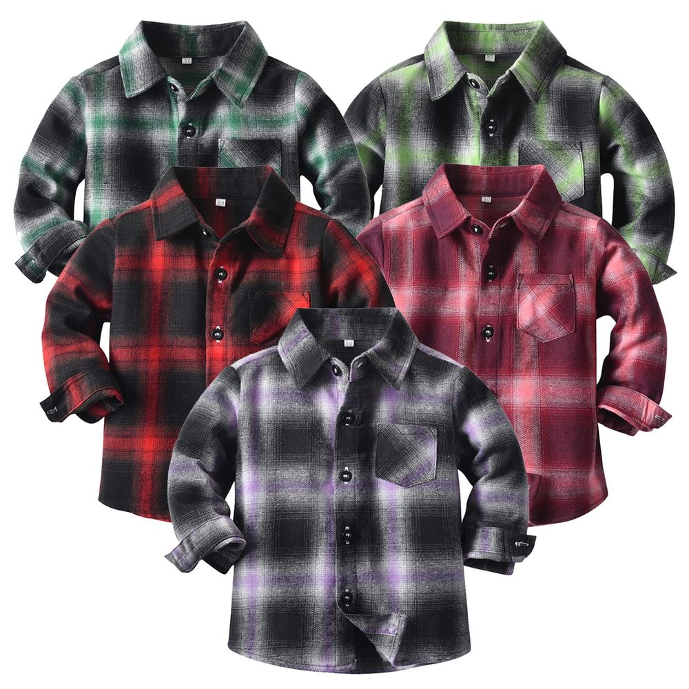 AIMAOMI Toddler Baby Boys Jackets Fashion Sherp Lined Flannel Plaid Jacket Loose Fit Long Sleeve Coat Flannel (A, 6-12 Months)