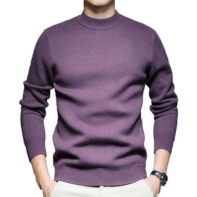 Men's Mock Turtleneck Knitted Sweater Long Sleeve Basic Casual Pullover Sweater Half Neck Thermal Pullover Tops (Purple,X-Large)