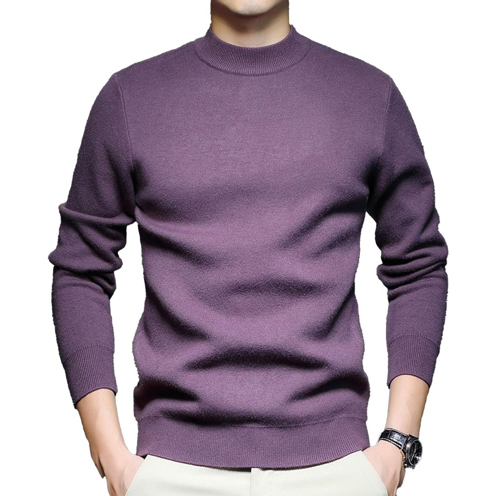 Men's Mock Turtleneck Knitted Sweater Long Sleeve Basic Casual Pullover Sweater Half Neck Thermal Pullover Tops (Purple,X-Large)