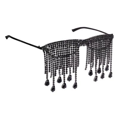 Naimo Sparkling Rhinestone Glasses Frame with Tassel No Lens Sunglasses Metal Frame Luxury Oversized Eyeglasses Frame