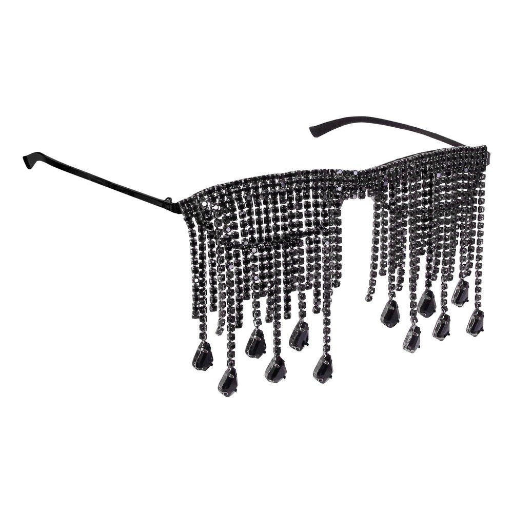 Naimo Sparkling Rhinestone Glasses Frame with Tassel No Lens Sunglasses Metal Frame Luxury Oversized Eyeglasses Frame
