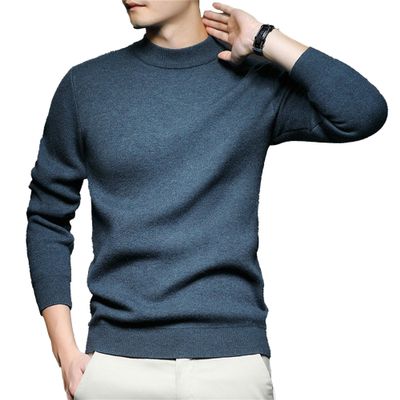 Men's Mock Turtleneck Knitted Sweater Long Sleeve Basic Casual Pullover Sweater Half Neck Thermal Pullover Tops (Cyan,Large)