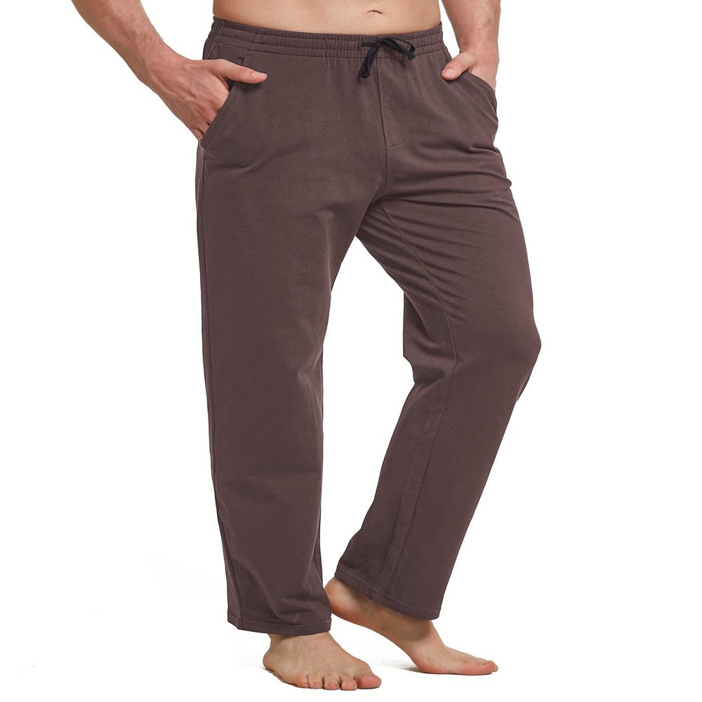 baleaf Men's Golf Pants Baggy Loose Sweatpants Open Bottom Cotton Pajamas Lightweight Yoga Pants with Pockets Lounge Hiking Brown S