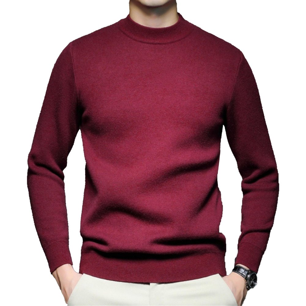 Men's Mock Turtleneck Knitted Sweater Long Sleeve Basic Casual Pullover Sweater Half Neck Thermal Pullover Tops (Red,Large)