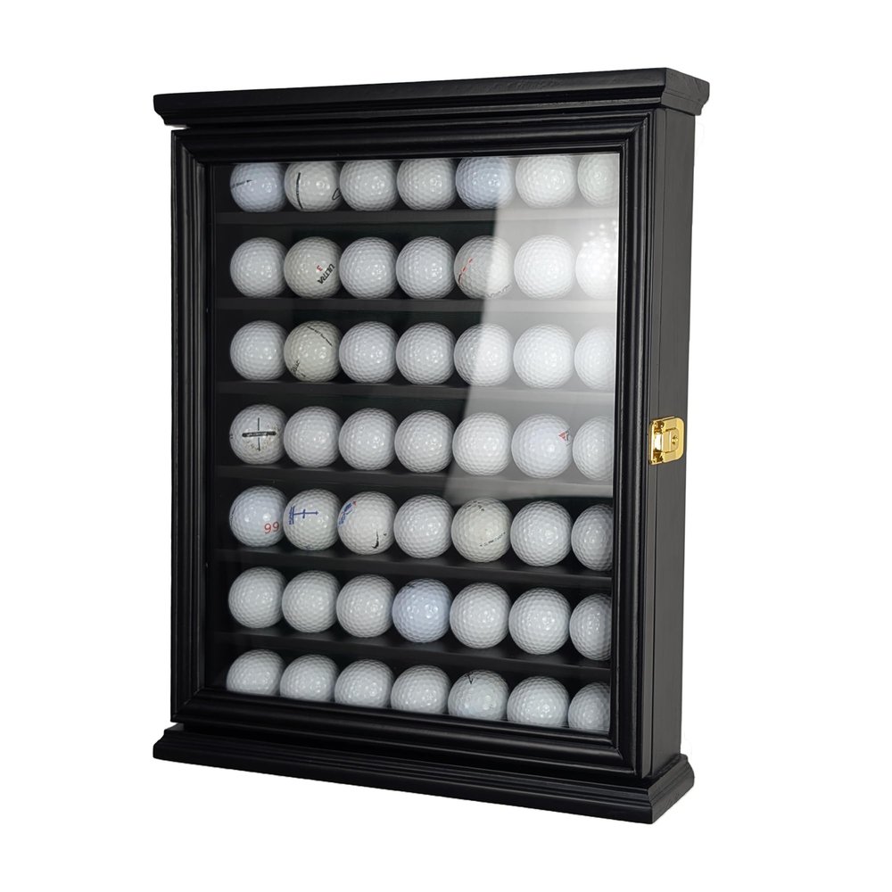 arborishthink 49 Golf Ball Display Case Wall Mount Cabinet Lockable Real Glass Door Solid Wood Frame 98 UV Protection Great Golfer Gift 17.4" H x 14.5" W x 3" D Indentations to Prevent Rolling