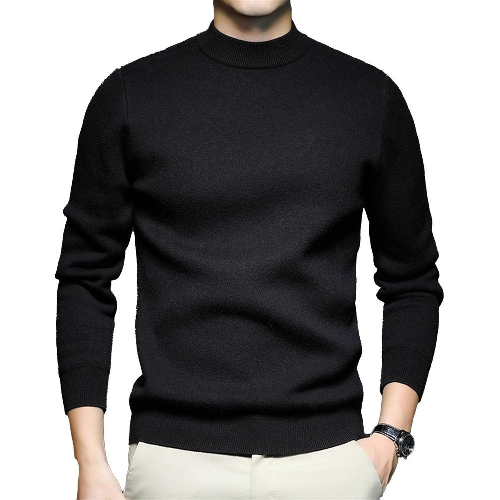 Men's Mock Turtleneck Knitted Sweater Long Sleeve Basic Casual Pullover Sweater Half Neck Thermal Pullover Tops (Black,XX-Large)