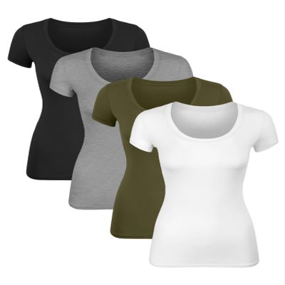 Sugar Sunday 4 Pack Cotton Tshirts for Women Short Sleeve Scoop Neck Tshirt Basic Tees Plain T Shirt Womens Casual Tops Tee Shirt Undershirt Multicolor-08 2X