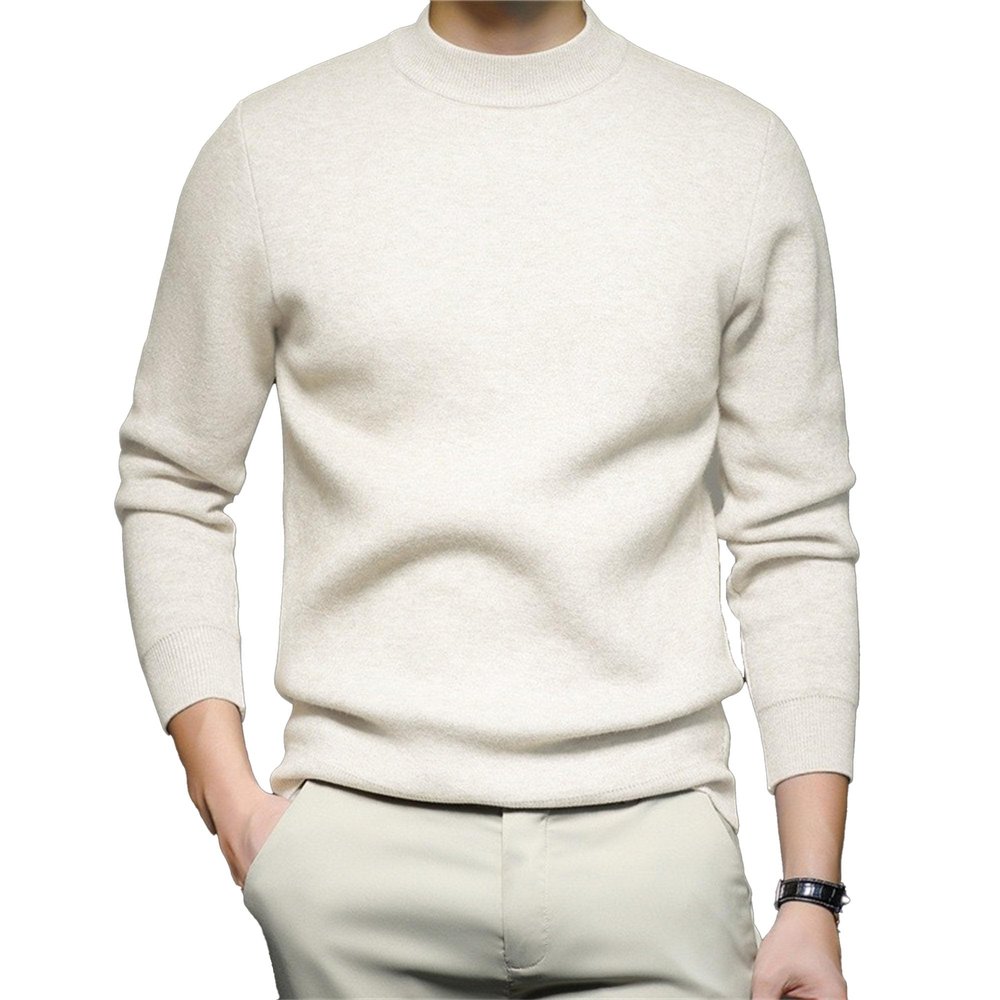 Men's Mock Turtleneck Knitted Sweater Long Sleeve Basic Casual Pullover Sweater Half Neck Thermal Pullover Tops (Apricot,Medium)