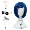 Coraline Women Girls Dark Blue Bob Short Straight Hair Wig Button Glasses Key Necklace Gemstone Necklace Dragonfly Hairpin Costume Party Cosplay Wig (SET1) view 1