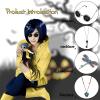 Coraline Women Girls Dark Blue Bob Short Straight Hair Wig Button Glasses Key Necklace Gemstone Necklace Dragonfly Hairpin Costume Party Cosplay Wig (SET1) view 3
