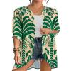 Bsubseach Womens Kimono Swimsuit Coverup Boho Floral Print Cardigan Half Sleeve Beach Bathing Suit Cover Up Loose Tops Beige & Green view 1