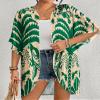 Bsubseach Womens Kimono Swimsuit Coverup Boho Floral Print Cardigan Half Sleeve Beach Bathing Suit Cover Up Loose Tops Beige & Green view 3