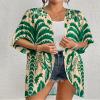 Bsubseach Womens Kimono Swimsuit Coverup Boho Floral Print Cardigan Half Sleeve Beach Bathing Suit Cover Up Loose Tops Beige & Green view 4