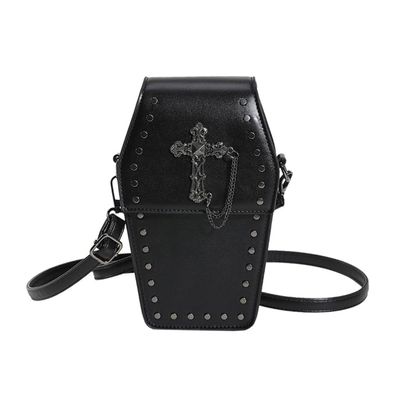 HOUNIIXIE 2023 NEW Crossbody Bag Halloween Coffin Shape Purse Small Cellphone Bag Festival Bag for Girl Women Rivet Handbag