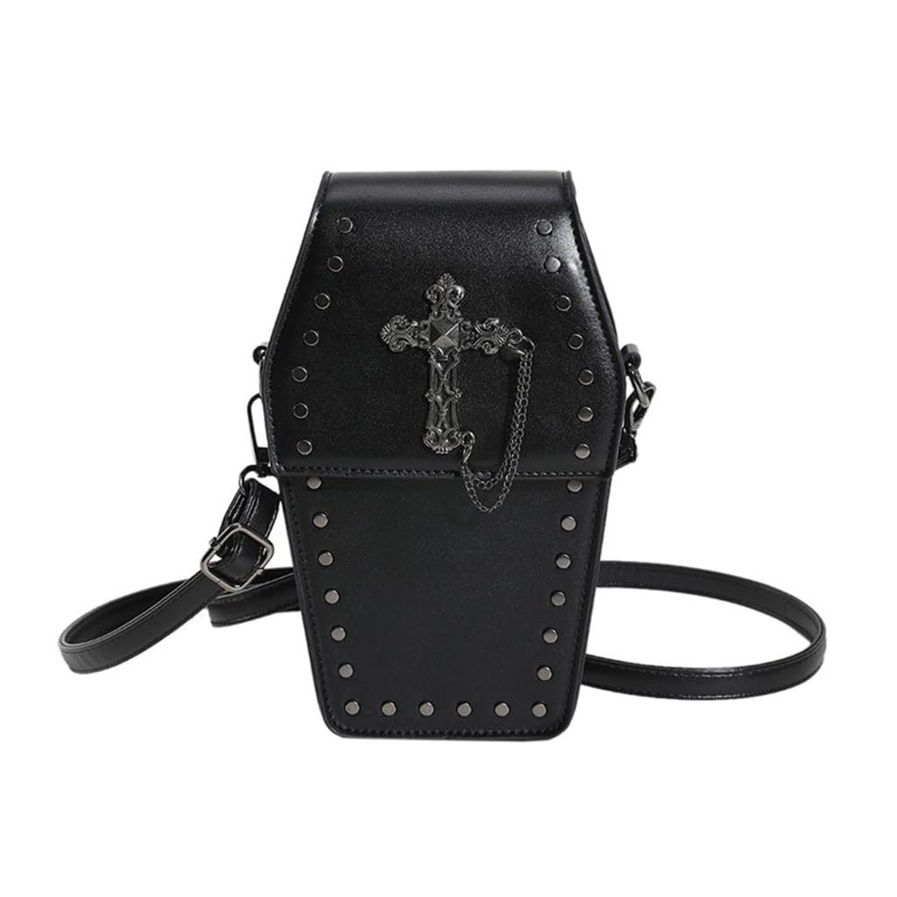 HOUNIIXIE 2023 NEW Crossbody Bag Halloween Coffin Shape Purse Small Cellphone Bag Festival Bag for Girl Women Rivet Handbag