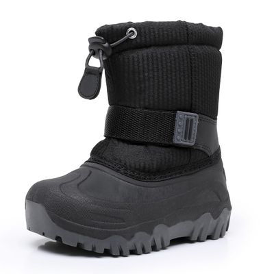 Ahannie Kids Boys Winter Snow Boots Waterproof Anti-Slip Warm Outdoor Shoes with Side Zipper(Toddler/Little Kid/Big Kid)(Black-9)