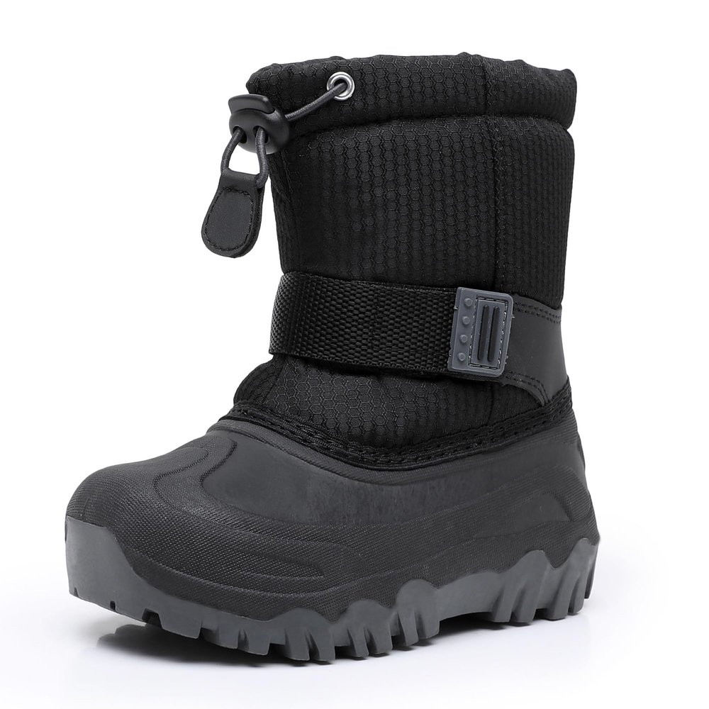 Ahannie Kids Boys Winter Snow Boots Waterproof Anti-Slip Warm Outdoor Shoes with Side Zipper(Toddler/Little Kid/Big Kid)(Black-9)