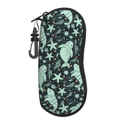 COFLGRYU Manatee Soft Sunglasses Case for Men Women, Ultra Light Neoprene Zipper Eyeglass Portable Glasses Case with Belt Clip