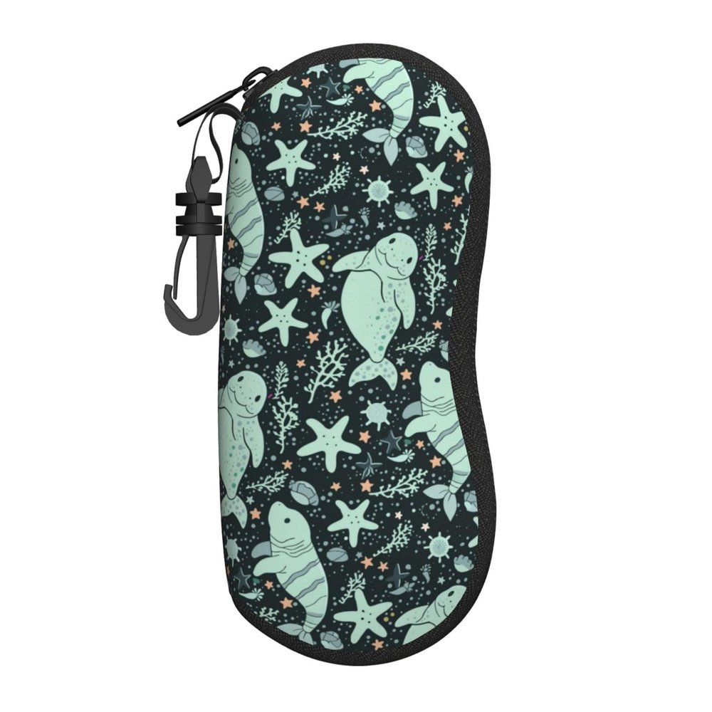 COFLGRYU Manatee Soft Sunglasses Case for Men Women, Ultra Light Neoprene Zipper Eyeglass Portable Glasses Case with Belt Clip
