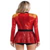 Hansber Womens Circus Ringmaster Costume Halloween Lion Tamer Dress Up Tassel Shoulder Bodysuit Red Large view 2