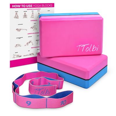 Yoga Blocks 2 Pack with Strap & Guide  Non-Slip EVA Foam Pilates Blocks for Home Workouts, Dance, Ballet, Gymnastics & Stretching Exercise | Ideal Dancer Gifts