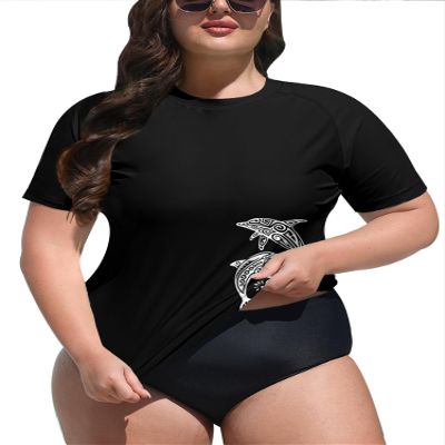 BesserBay Womens Crew Neck Short Sleeve Plus Size Rash Guard Shirt Quick Dry Lightweight Swimsuit Shirt Swim Shirt Black 3X-Large