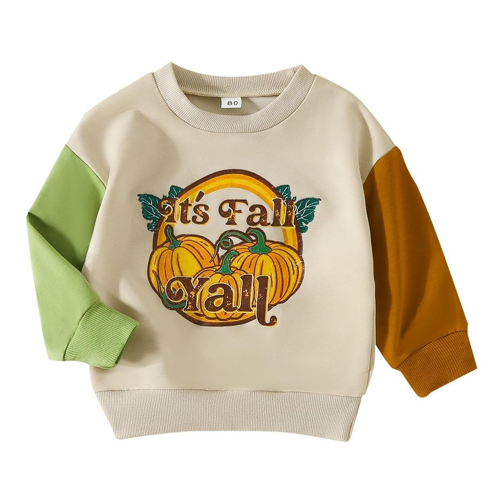 Toddler Boys Girls Sweater Autumn Long Sleeved Round Neck Pumpkin Letter Printing Color Block Girls (White, 2-4 Years)