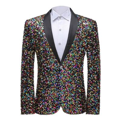 Sdeycui Mens Sequin Blazer Suit Jacket One Button Casual Sport Coats